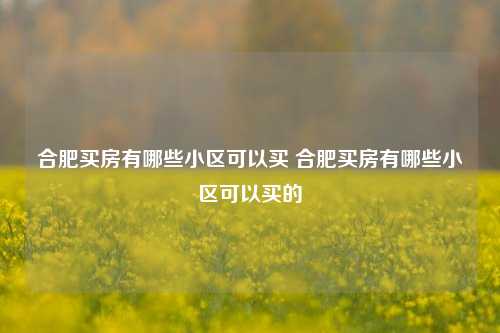 合肥买房有哪些小区可以买 合肥买房有哪些小区可以买的