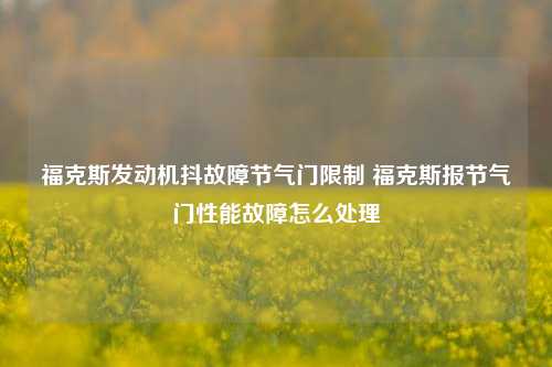 福克斯发动机抖故障节气门限制 福克斯报节气门性能故障怎么处理